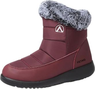 Generic Fletalo Womens Winter Boots Waterproof Outdoor Boots Non-Slip Flat Warm Lined Snow Boots Red