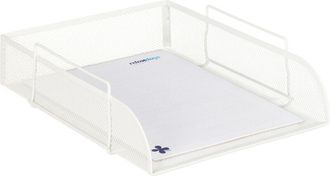 Relaxdays Relaxdays - 8 Bandejas Documentos Apilables, Cesto A4 Vertical, Organizador Folios, Malla, Oficina, 25 X 34 Cm, Blanco