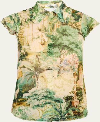 Alice & Olivia Martel Flutter-Sleeve Blouse