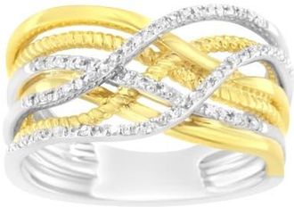 House of Brilliance 10K Gold Over Silver 1/10 Cttw Diamond Multi Row Crossover Ring in Yellow Gold Over Silver at Nordstrom, Size 6