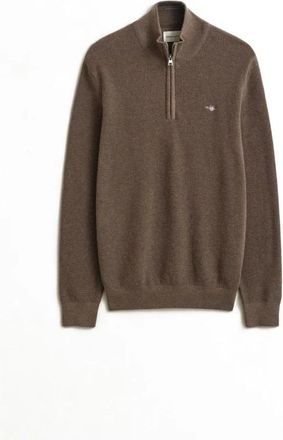 GANT Maglione con zip a met&agrave; in maglia a nido dape - - Knitwear - Uomo - Marrone - L