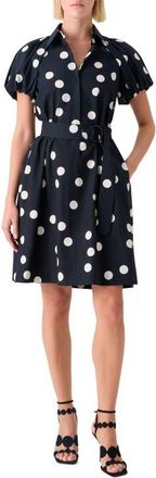 Akris Polka Dot Belted Cotton Poplin Shirtdress in Black-Cream at Nordstrom, Size 10