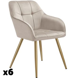 TecTake 6 sillas de comedor, aterciopeladas, 58 x 62 x 82 cm, gris topo/oro