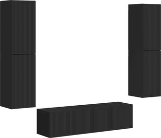vidaXL Conjunto De Mueble De Tv 6 Uds. Negro Madera De Ingenier&iacute;a Vidaxl
