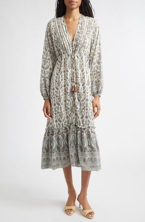 Veronica Beard Paisley Tie Waist Midi Dress in Ecru Multi at Nordstrom, Size 2