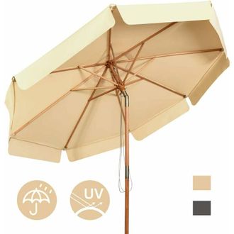 Costway Costway Sombrilla De &Oslash;300cm De Madera Parasol De Jard&iacute;n Inclinable Sombrilla De Manivela Para Playa Jard&iacute;n Piscina Terraza (beige)