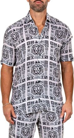 Maceoo Galileo Marthy Short Sleeve Button-Up Shirt in White at Nordstrom, Size 3