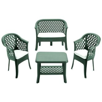 Progarden Tresillo Veranda Verde &43 Cojines Conjunto, Conjunto Tresillo Veranda Verde &43 Cojinesfabricado En Resina De Alta Calidadapto Para Exterioresmedidas