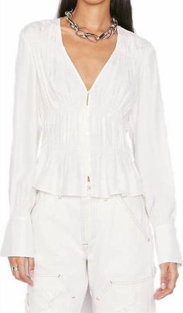 Frame Denim Ruched V-Neck Blouse In Blanc
