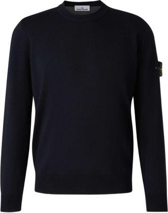 Stone Island Navy Blue Crewneck Logo Sweater