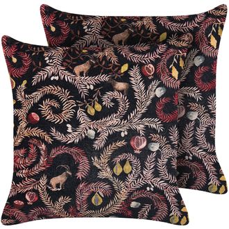 Beliani Conjunto De 2 Cojines De Terciopelo Negro Rosa 45 X 45 Cm Algod&oacute;n Bot&aacute;nico Ricinus