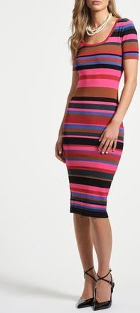 Isaac Mizrahi New York Stripe Body-Con Sweater Dress in Pink/black Multi at Nordstrom Rack, Size X-Small