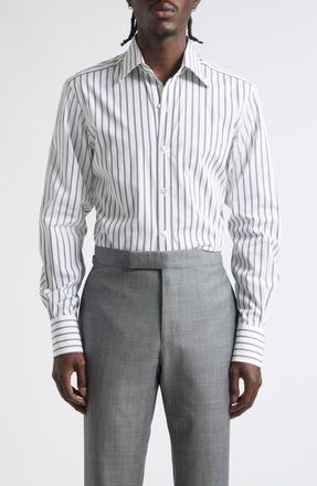 Tom Ford Classic Fit Stripe Cotton Poplin Button-Up Shirt in Off White/black at Nordstrom, Size 44