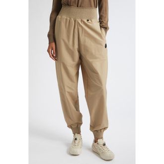 Moncler Smocked Waist Track Pants in Beige at Nordstrom, Size 38