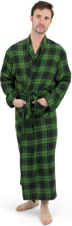 Leveret Mens Flannel Robe, 100% Cotton in Plaid Black & Green at Nordstrom, Size Xxx-Large
