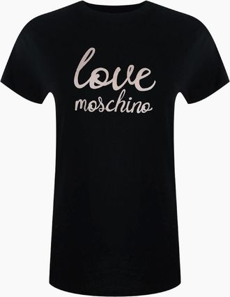 Love Moschino Womens Love Moschino Bold Pink Logo Black T-Shirt - Size: 18/16