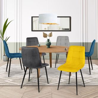 IDMarket Idmarket - Lote De 6 Sillas Mila En Mezcla De Terciopelo Color Azul X2, Gris Oscuro X2, Gris Claro, Amarillo