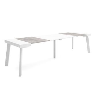 Skraut Home Mesa Consola Extensible, Mesa Comedor Plegable, 300, Para 14 Comensales, Patas De Madera, Estilo Moderno, Blanco Y Gris Cemento - Skraut Home