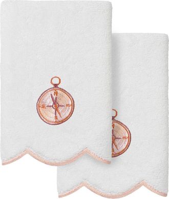 Linum Home Textiles 100% Turkish Cotton Sea Joy Scallop 2Pc Embellished Fingertip Towel Set