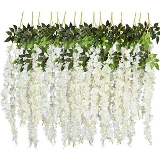OEM Guirnalda De Flores Artificiales De Rat&aacute;n, 12 Piezas, 110 Cm, Para Fiestas, Bodas Y Decoraci&oacute;n Del Hogar, Color Blanco - Crezuo