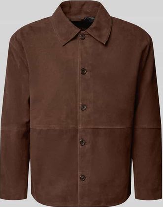 Selected Regular Fit Lederjacke mit Umlegekragen Modell RORY in Dunkelbraun, Gr&ouml;&szlig;e XXL