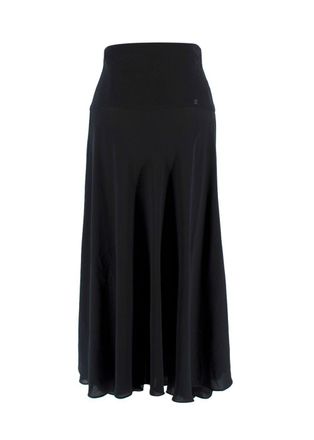 Chanel Black Floaty Silk Midi Skirt Size S