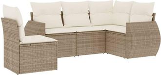 vidaXL Vidaxl - Juego De Sof&aacute;s Jard&iacute;n Con Cojines 5 Pzas Rat&aacute;n Sint&eacute;tico Beige