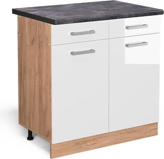 Vicco Mueble Bajo De Cocina R-line, Blanco Alto Brillo, 80 Cm, Et Antracita
