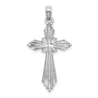 Diamond2Deal 14K White Gold Cut-Out Stripes Diamond-cut Cross Charm Pendant