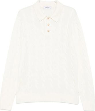 Gran Sasso Cable Knit Polo Sweater - Heren - Ronde hals truien - Wit - L - Wol - Truien & Vesten