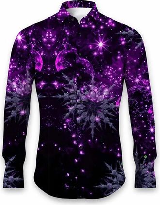 Generic Mens Christmas Shirts Funny Xmas Santa Claus Print Casual Tops Long Sleeve Button Down Shirt Holiday Party Regular Fit Tops