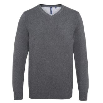 Asquith & Fox Herenkatoenrijke V-hals trui (Houtskool)