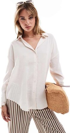 Only oversized long sleeve textured shirt in stone-Neutral