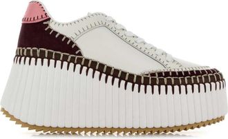 Chlo&eacute; White Leather Wedge Sneakers