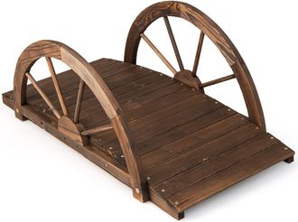 Costway Puente De Jard&iacute;n De Madera Abeto Con Media Rueda, Puente Decorativo De Estanque, Jard&iacute;n, Patio Trasero, Granja, 101.5 X 48,5 X 38 Cm (marr&oacute;n) - Costwa