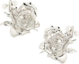 Justine Clenquet Juliet Faux Pearl Earrings in Palladium at Nordstrom