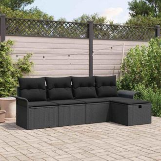 vidaXL Conjunto De Sof&aacute; De Jard&iacute;n Manual 5 Pcs Negro Rat&aacute;n Sint&eacute;tico