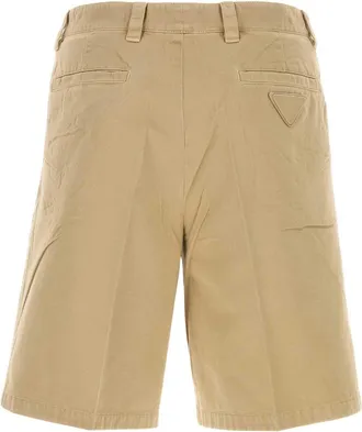 Prada Mens Gabardine Cotton Bermuda Shorts Beige Bermudas