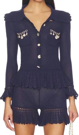 Self Portrait Shell Embellished Cardigan In Navy