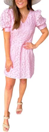 Jade Yoga V-Neck Gathered Sleeve Dress In Bright Pink