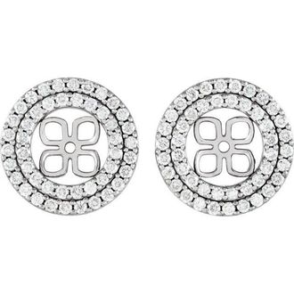 Pompeii3 7/8Ct Double Halo Diamond Earring Jackets 14K White Gold (For 8mm Pearls)