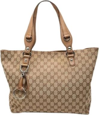 Gucci Pre-owned Tote Bags, female, Beige, Size: ONE SIZE Pre-owned Canvas Tote Bag