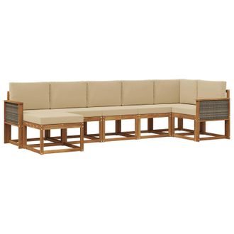 vidaXL Conjunto De Sof&aacute;s De Exterior 7 Pcs Natural Y Beige Poli&eacute;ster Vidaxl