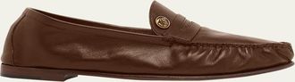 Versace Mens Medusa Leather Moc-Toe Loafers
