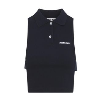 Miu Miu Piqu&eacute; polo vest - Dames - Tops - Blauw - Maat: S Piqu&eacute;