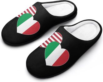 Generic US & Italy Flag Funny Mens Cotton Slippers Soft Non-Slip Rubber Sole House Slipper Indoor Outdoor