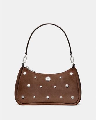 Kate Spade New York Womens Kayla Suede Studs Small Convertible Shoulder Bag - Dark Brown - One Size