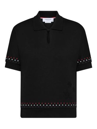 Thom Browne snowflake-embroidery polo top - women - Cotton/Elastane - 38 - Black