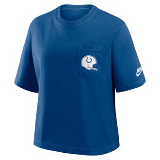 Nike Indianapolis Colts Rewind Pocket Boxy Nike Womens NFL T-Shirt in Blue | 11CM4LB89V-WZ9