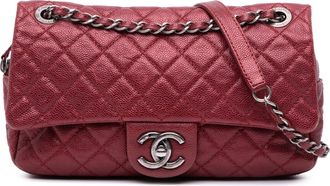 Chanel Pre-owned Womens Quilted Caviar Leather Shoulder Bag - Dark Red - One Size